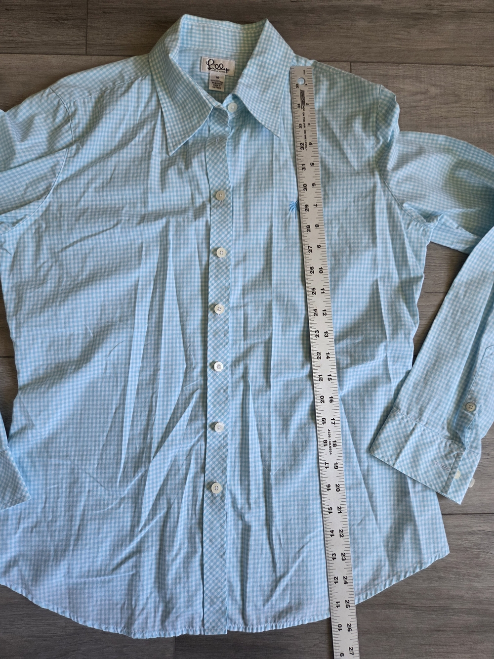 Lilly Pulitzer Light Blue Check Fitted Button Down 10 - Picture 9 of 9